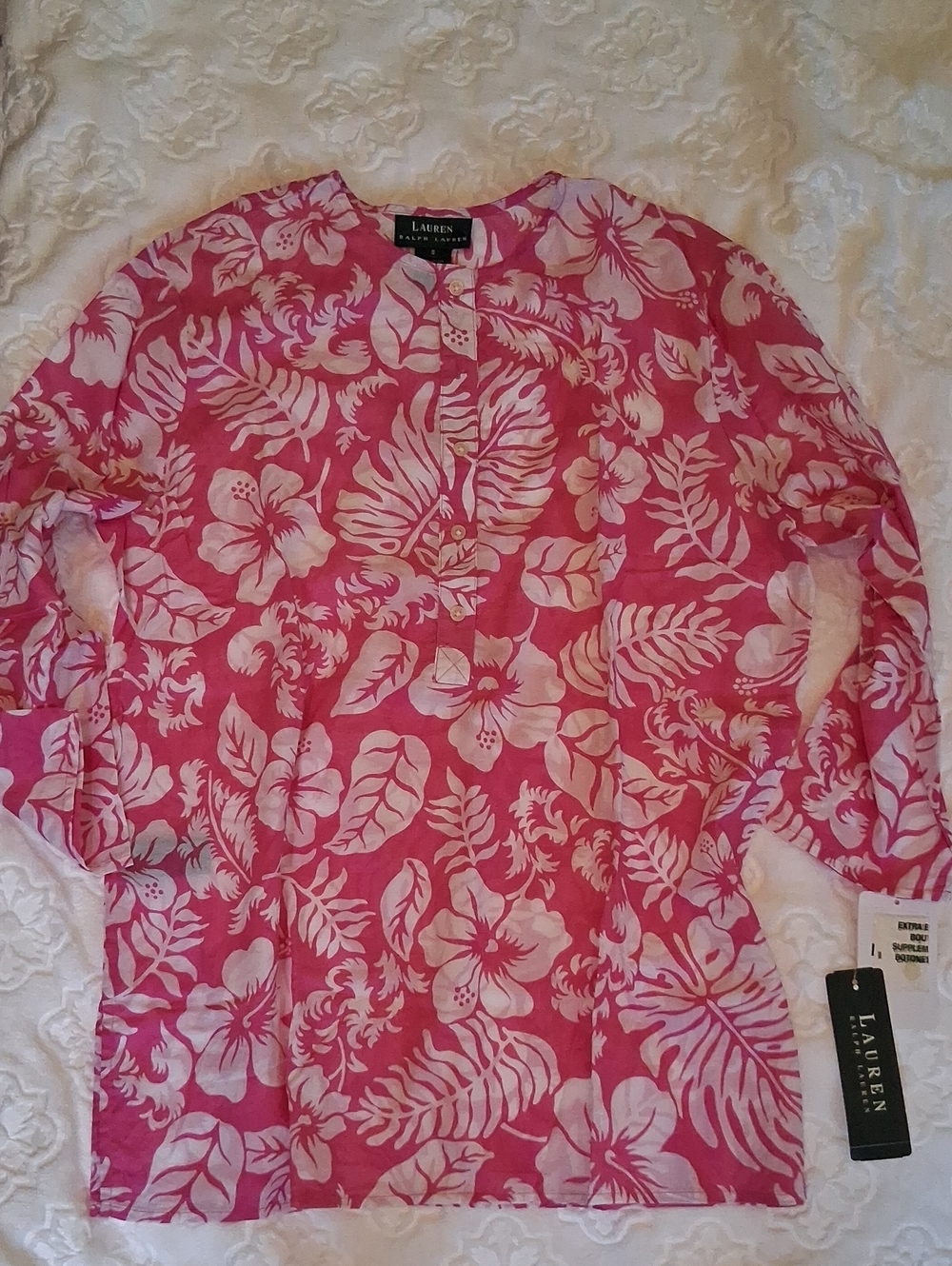 Lauren Ralph Lauren Pink & White Floral Button-Front Tunic